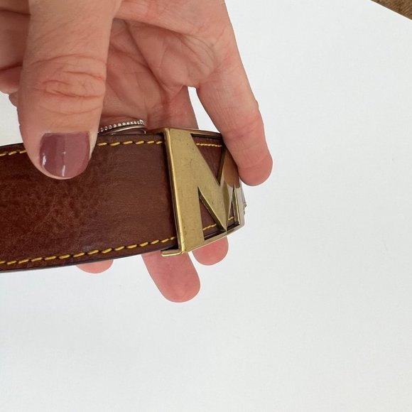 ✨3 for $15✨ M Monogram Brown Leather Belt with Gold Metal M Clasp - Picture 5 of 14